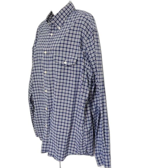 Land's End Blue White Small Checkered Cotton Button Down Shirt Men's Large 16.5 - Picture 3 of 11